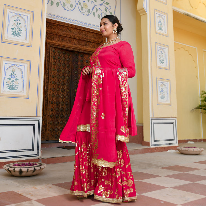 Magenta Pink Sequin  Chinon Sharara Set