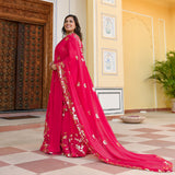 Hot Pink Sequin Chinon Lehenga Set