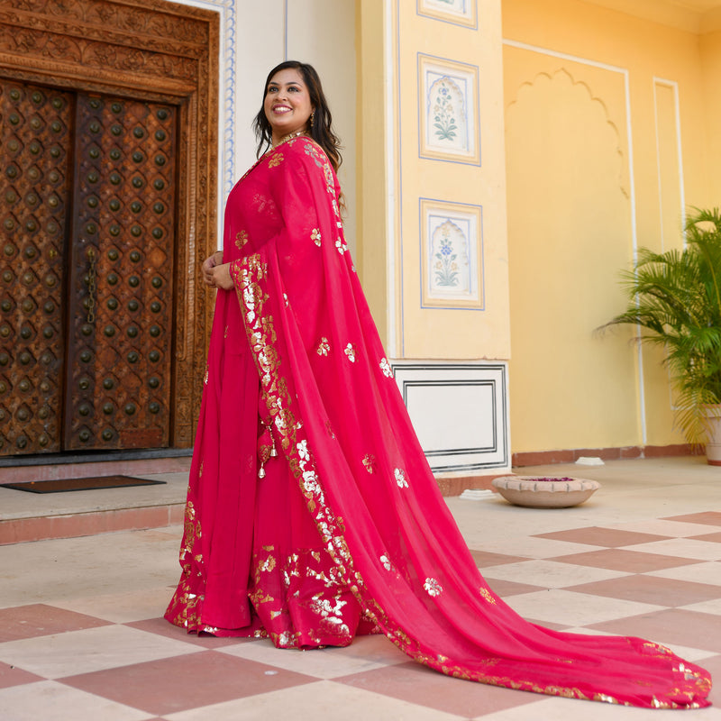 Hot Pink Sequin Chinon Lehenga Set