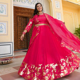 Hot Pink Sequin Chinon Lehenga Set