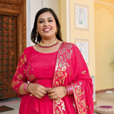 Hot Pink Sequin Chinon Lehenga Set
