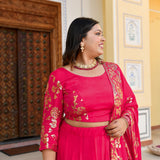 Hot Pink Sequin Chinon Lehenga Set