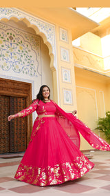 Hot Pink Sequin Chinon Lehenga Set