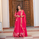 Hot Pink Sequin Chinon Lehenga Set