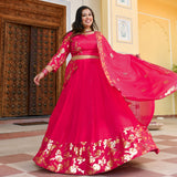 Hot Pink Sequin Chinon Lehenga Set