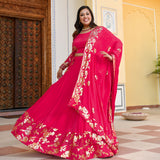 Hot Pink Sequin Chinon Lehenga Set