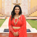 Imperial Red Pure Georgette Embroidered Lehenga Set