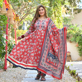 Red Dahlia Floral Cotton Anarkali