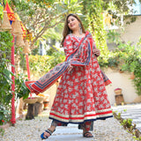 Red Dahlia Floral Cotton Anarkali