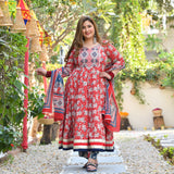 Red Dahlia Floral Cotton Anarkali