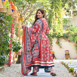 Red Dahlia Floral Cotton Anarkali