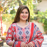 Red Dahlia Floral Cotton Anarkali