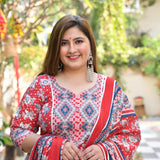 Red Dahlia Floral Cotton Anarkali