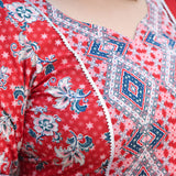 Red Dahlia Floral Cotton Anarkali