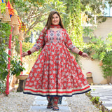 Red Dahlia Floral Cotton Anarkali
