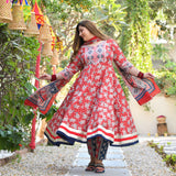 Red Dahlia Floral Cotton Anarkali