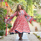 Red Dahlia Floral Cotton Anarkali