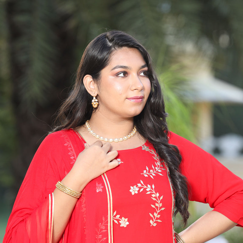 Rose Red Gota Patti Handwork Pure Georgette Suit Set