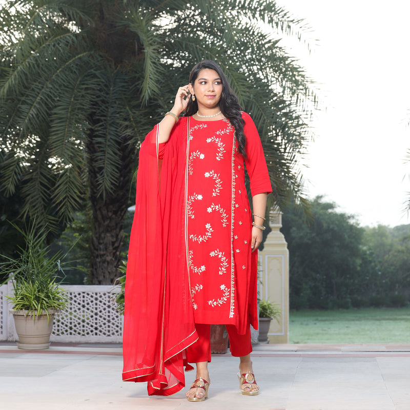 Rose Red Gota Patti Handwork Pure Georgette Kurta