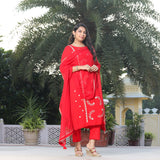 Rose Red Gota Patti Handwork Pure Georgette Kurta