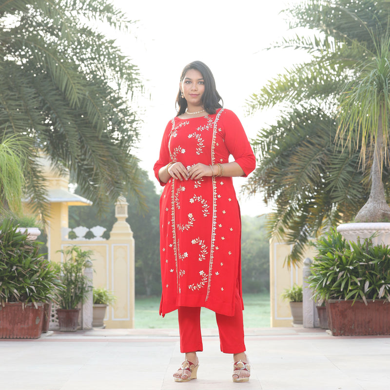 Rose Red Gota Patti Handwork Pure Georgette Suit Set