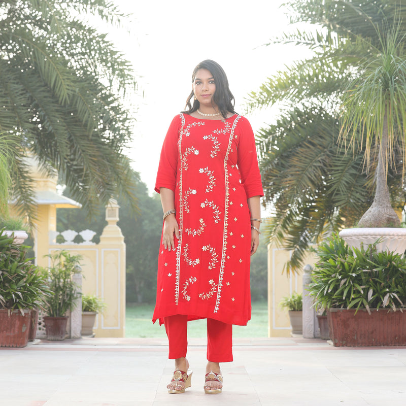 Rose Red Gota Patti Handwork Pure Georgette Suit Set