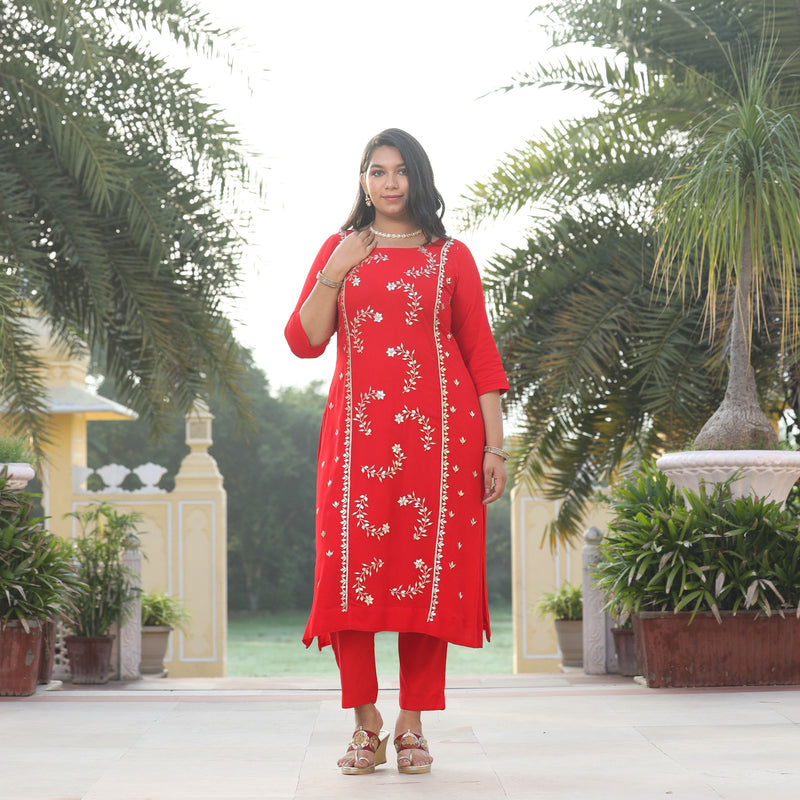 Rose Red Gota Patti Handwork Pure Georgette Kurta