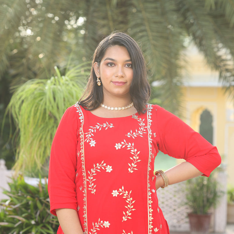 Rose Red Gota Patti Handwork Pure Georgette Suit Set