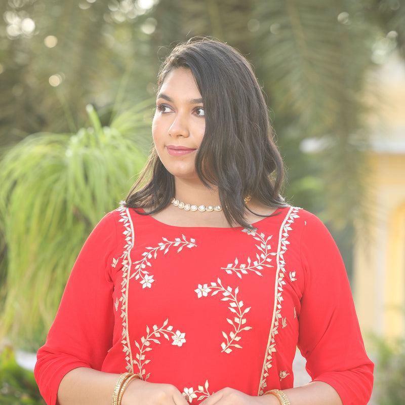 Rose Red Gota Patti Handwork Pure Georgette Suit Set