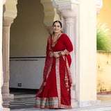 Cornell Red Bandhani Velvet Lehenga Set