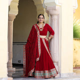 Cornell Red Bandhani Velvet Lehenga Set