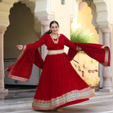 Cornell Red Bandhani Velvet Lehenga Set