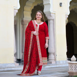 Cornell Red Bandhani Velvet Suit Set