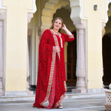 Cornell Red Bandhani Velvet Suit Set