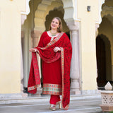 Cornell Red Bandhani Velvet Suit Set