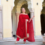 Cornell Red Bandhani Velvet Suit Set