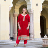 Cornell Red Bandhani Velvet Suit Set