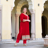 Cornell Red Bandhani Velvet Suit Set