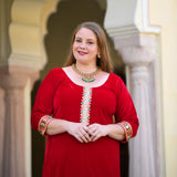 Cornell Red Bandhani Velvet Suit Set