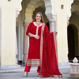 Cornell Red Bandhani Velvet Suit Set
