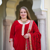 Cornell Red Bandhani Velvet Suit Set