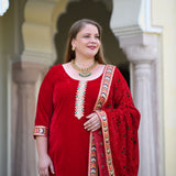 Cornell Red Bandhani Velvet Suit Set