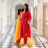 Red Yellow Mothda Pure Georgette Hand Work Kurta