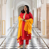 Red Yellow Mothda Pure Georgette Hand Work Kurta