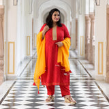 Red Yellow Mothda Pure Georgette Hand Work Kurta