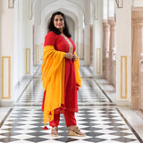 Red Yellow Mothda Pure Georgette Hand Work Kurta