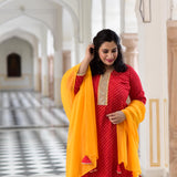 Red Yellow Mothda Pure Georgette Hand Work Kurta