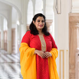 Red Yellow Mothda Pure Georgette Hand Work Kurta
