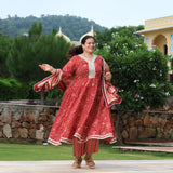 Brick Red Bandhani Gota Anarkali