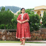 Brick Red Bandhani Gota Anarkali